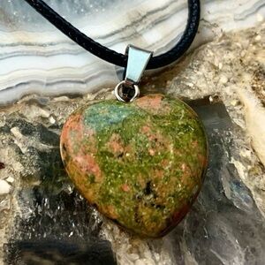 2406 Artisan Heart Pendant Necklace with Green and Pink Stones